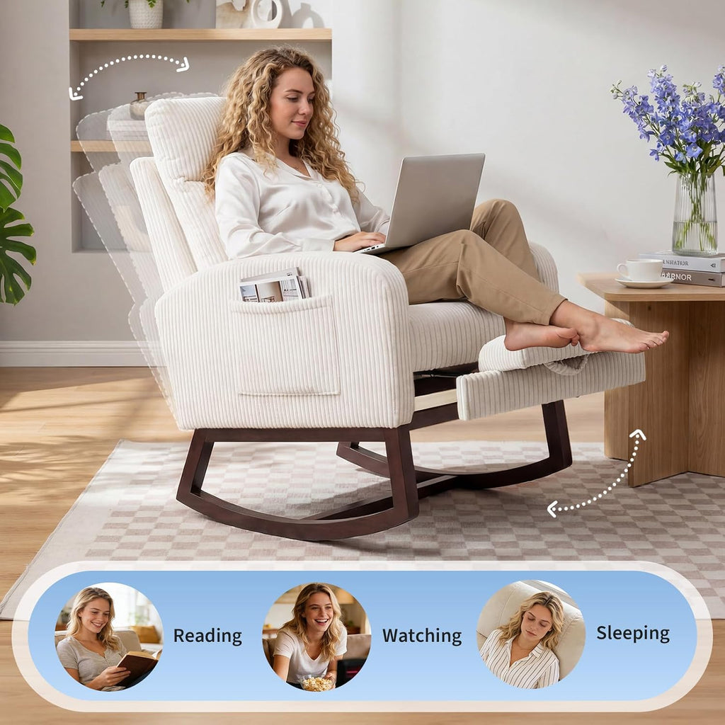 Garvee Nursery Rocking Chair with Adjustable Footrest & Side Pocket