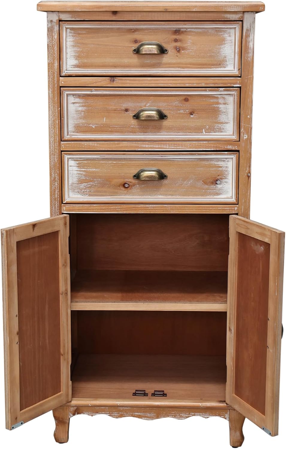 Rustic Tall Storage Cabinet - Distressed Solid Wood Frame Accent Cabinet with Textured Drawer Fronts, 3 Drawers & 2 Doors, Farmhouse Freestanding Floor Cabinet for Entryway, Living Room, Hallway