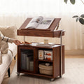 Solid Wood Side Table for Living Room, Bedroom, Walnut | Movable, Flip Top, 7 Angle Adjustment, Ample Storage