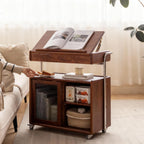 Solid Wood Side Table for Living Room, Bedroom, Walnut | Movable, Flip Top, 7 Angle Adjustment, Ample Storage