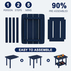 Folding Adirondack Chair Set 3-Piece - 38" Extra Tall Back & Embossed Wood Grain, Oversized HDPE Patio Furniture with Side Table & Cup Holders, 380lb Heavy Duty, Navy Blue