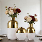 White & Gold Ceramic Vase Set of 3, Modern Round Circle Electroplated Two-Tone Decorative Vases for Pampas Grass, Dining Table Wedding Centerpiece, Living Room Bedroom Office Bookshelf