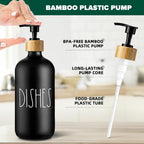 Dish Soap Dispenser for Kitchen, Matte Black Soap Dispenser, Glass Dishes Soap Dispenser with Bamboo Pump, 17 Fl Oz Refillable Liquid Soap Bottle Container, Farmhouse Kitchen Deco