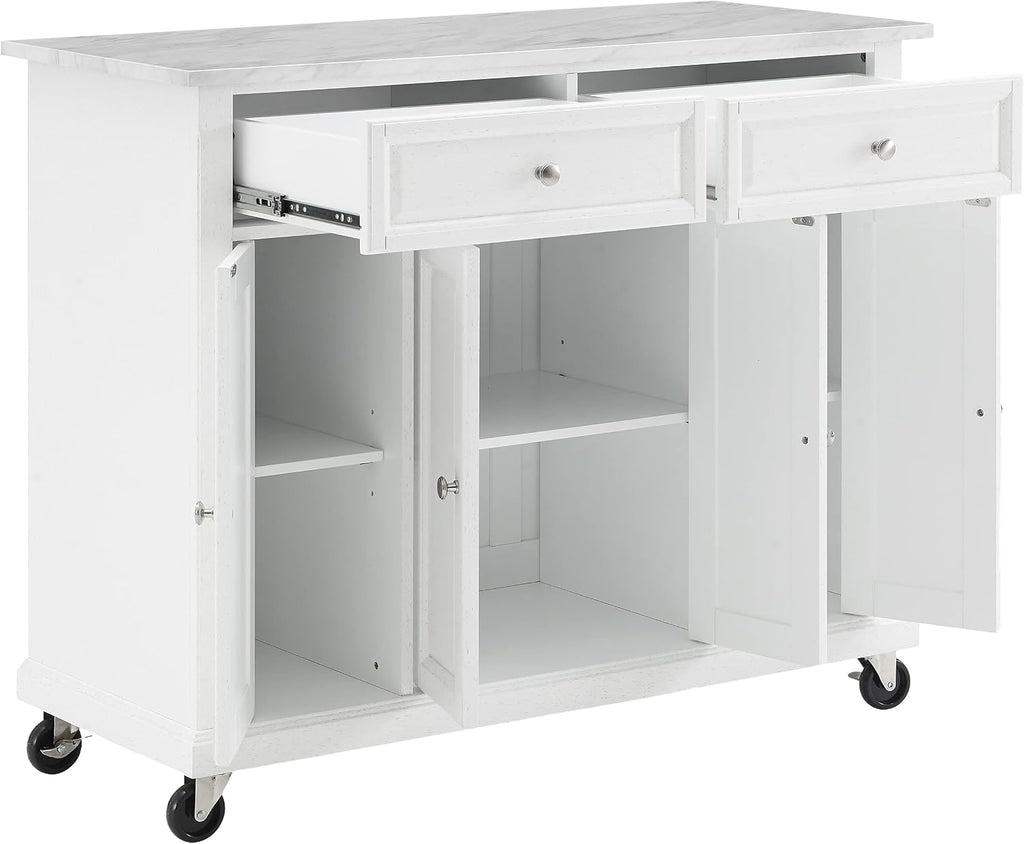 Crosley Furniture Avery Rolling Kitchen Island Storage Cart with Shelves, Microwave Stand, Coffee Bar, Distressed White