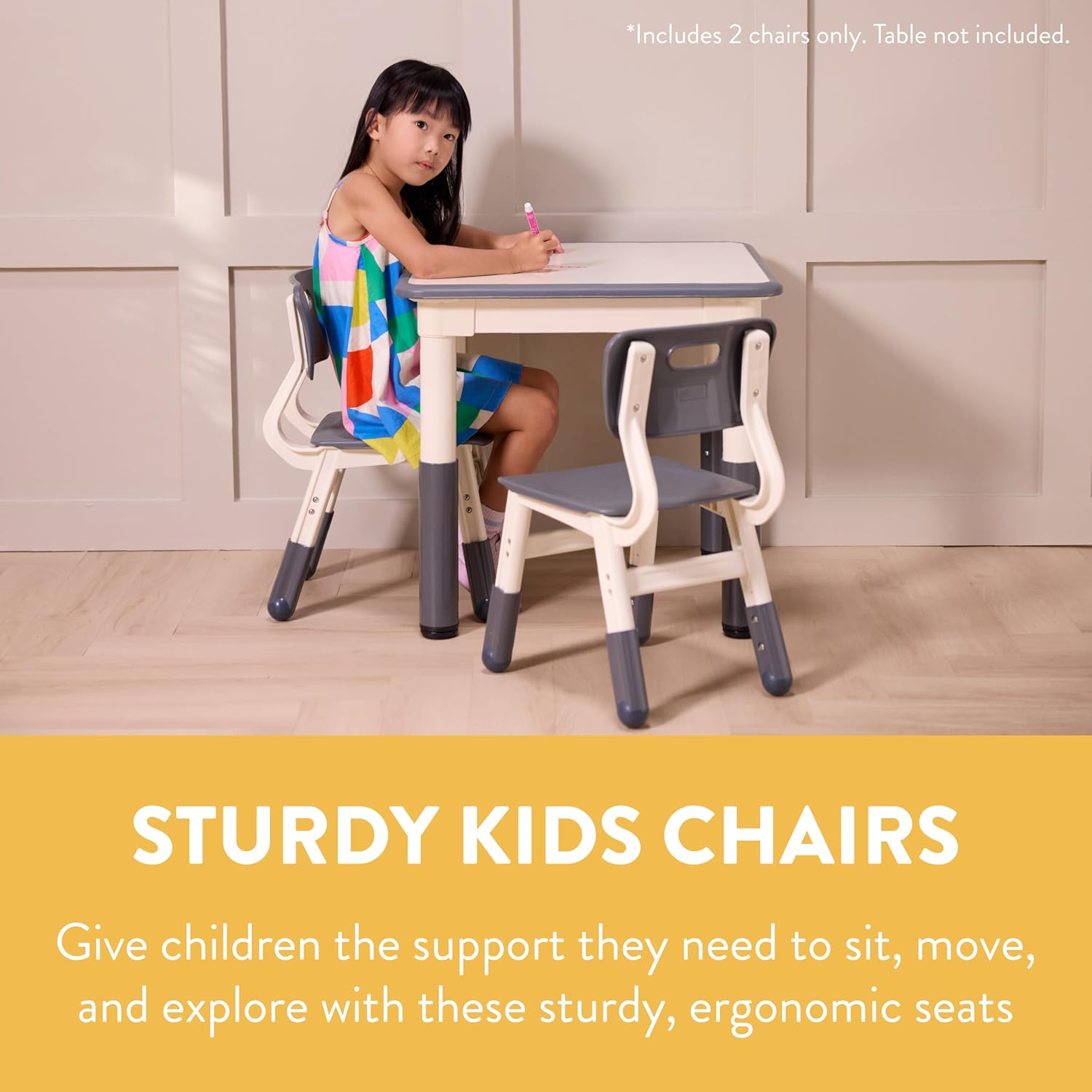 Back2School Express Adjustable Height Toddler Chairs, Kids Furniture, Grey, 2-Pack