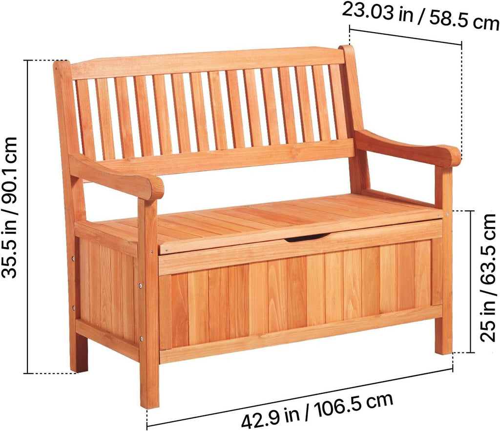 Cedar 2-Person Outdoor Storage Bench, 33 Gal Capacity Holds 705lbs Weatherproof Dustproof for Patio Garden