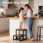2 Step Stool for Adults Wooden Step Stool with 500 Lbs Capacity, 3 in 1 Heavy Duty Sturdy Stepping Stools Bedside Foot Stool for Kichen/Bathroom/Bedroom High beds, Non-Slip Pads