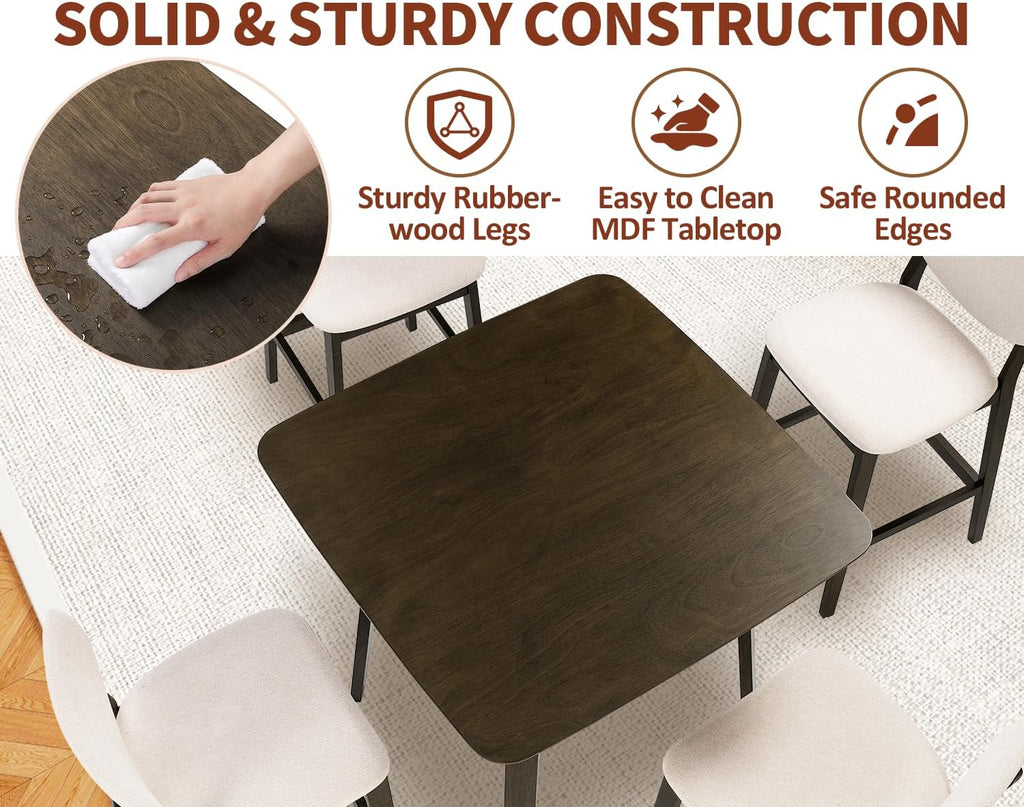 PrimeZone 3 Piece Dining Table Set - Counter Height Bar Table and Chairs Set for 2, Mid-Century Modern Upholstered Bar Stools with Back & Wood Kitchen Table, Dinette Set for Dining Room, Pub