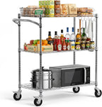VEVOR Kitchen Utility Cart, 3 Tier Heavy Duty Adjustable Wire Storage Rack, Commercial Steel Rolling Service Trolley on Wheels, Work Table with Handle Bar, for Garage and Laundry Room, 35x17.8x40.9 in