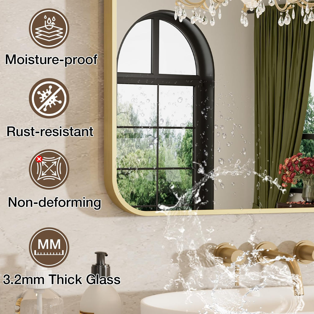 12x16 Inch Bathroom Mirrors for Over Sink, Brushed Gold Rectangle Mirror for Bathroom or Entryway, Wall Mounted Vanity Mirror with Aluminum Alloy Frame & Tempered Glass, Hangs Horizontally/Vertically