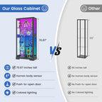 Gurexl Display Cabinet with Motion Sensor LED Lights, Glass Curio Cabinet with Adjustable Shelves & Glass Door, Modern Tall Display Case for Collectibles, Toys, Figures, Ideal for Living Room, Black