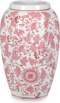 Pink Vase 8.5 Inch Traditional Chinoiserie Floral Vase Porcelain Ginger Jar Octagonal Vases Pink and White Porcelain Decor for Home, Living Room, Kitchen, Mantel, Shelf, Table