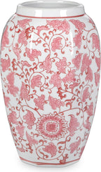 Pink Vase 8.5 Inch Traditional Chinoiserie Floral Vase Porcelain Ginger Jar Octagonal Vases Pink and White Porcelain Decor for Home, Living Room, Kitchen, Mantel, Shelf, Table