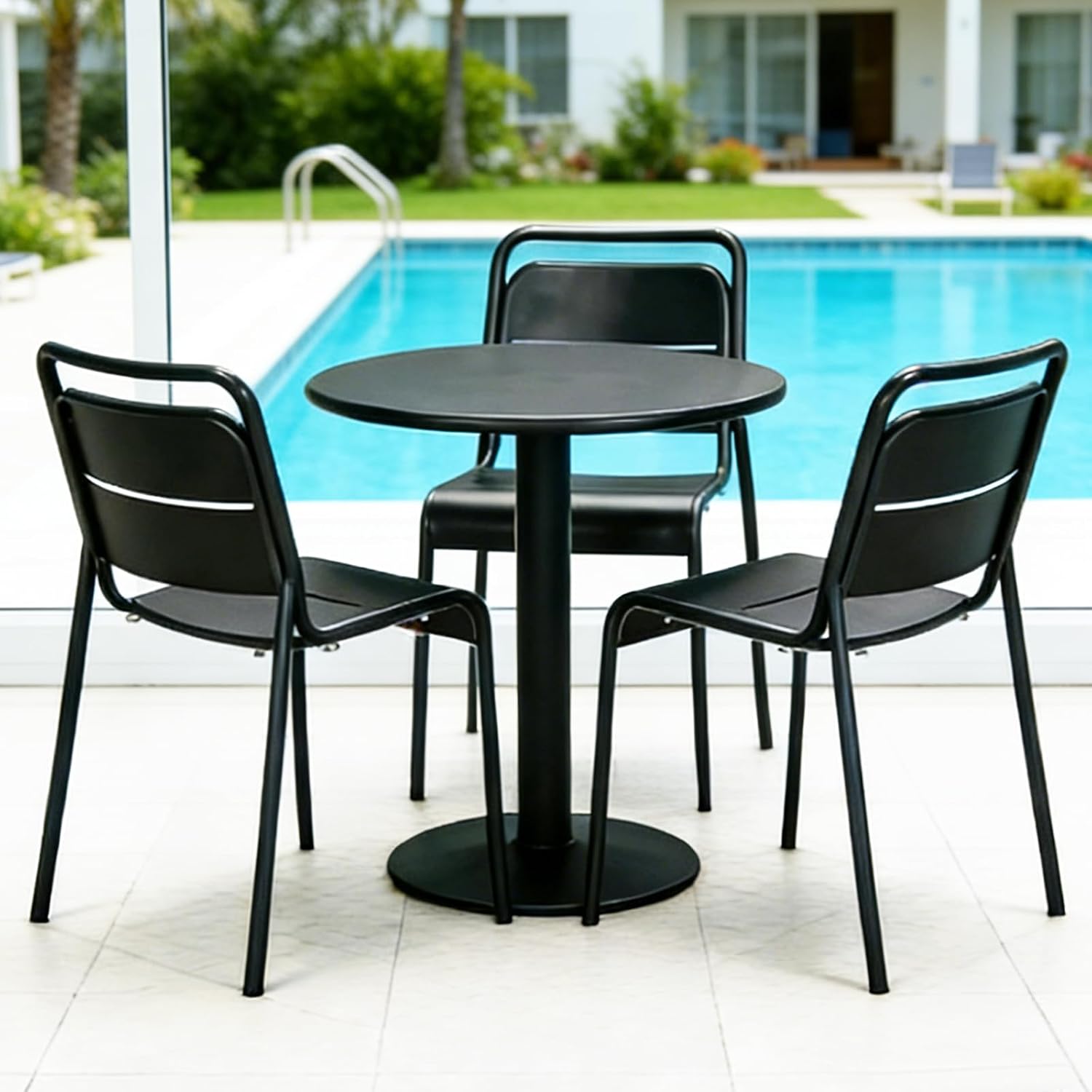 Metal Dining Room Chairs, Heavy Duty Stackable Chairs, Support Up to 380 lb, No Assemble, Kitchen Chairs Set of 4, Space Saving Seating for Home, Living Room, Waiting Room, Outdoor