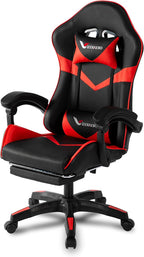 Gaming Chair, Ergonomic Reclining Computer Chair for Adults, with Footrest and Lumbar Support, 360° Swivel, for Office Gaming Home Use, Red & Black
