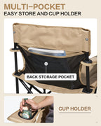 MOBI GARDEN Portable Camping Chair for Adults, Cushion Seat & Back Quad Chair with 2 Cup Holder and Mesh Back Pocket, Carry Bag Included, Black