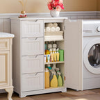 Gizoon Small Pantry Storage Cabinet with Door and Shelves, 33'' Kitchen Pantry Freestanding Wooden Bathroom Storage Cabinet with 4 Drawers for Kitchen and Dining Room, White, Painted