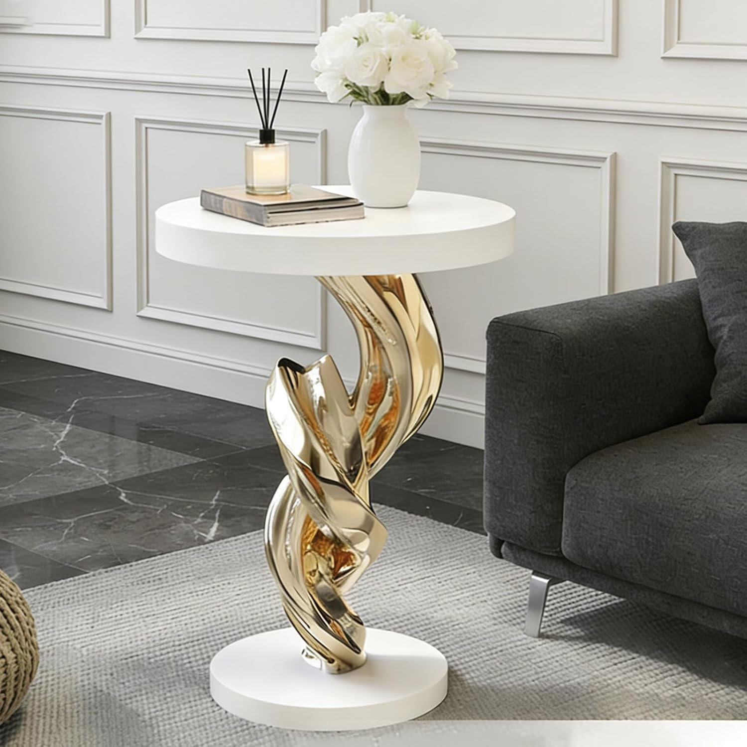 Modern Simple End Side Table,Abstract Art Side Table,Bedside Tables for Small Spaces,Resin Sculpture Side Tables,Elegant Nightstand,Sculpture Accent Bedside Tables for Living Room,Bedroom,Gol