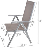 Set of 2 Folding Sling Back Chairs Patio Adjustable Reclining Back Sturdy Aluminum Frame with Armrest Chair Zero-gravity Indoor Outdoor Garden Pool Bench,Gary