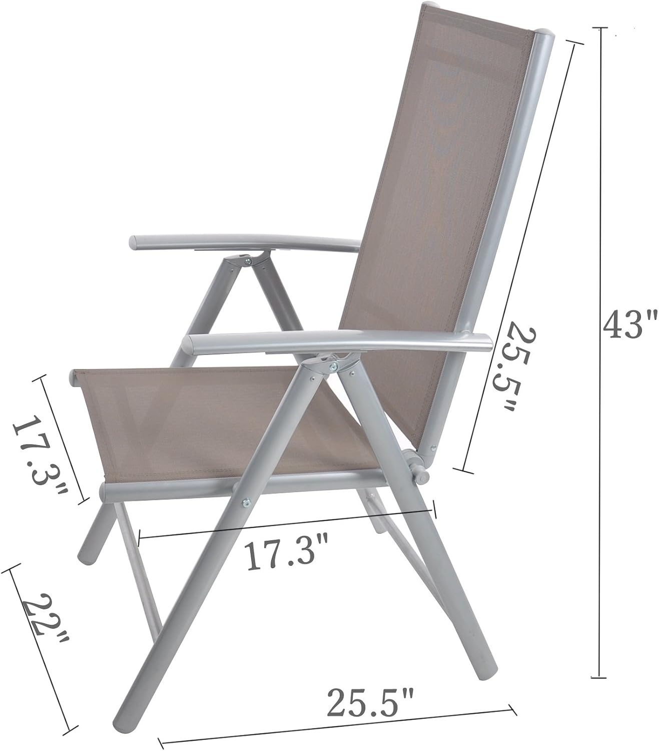 Set of 2 Folding Sling Back Chairs Patio Adjustable Reclining Back Sturdy Aluminum Frame with Armrest Chair Zero-gravity Indoor Outdoor Garden Pool Bench,Gary
