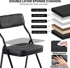 2 Pack Black Padded Folding Chairs, PU Leather Foldable Chairs with Thickened Cushion Seat & Back, Steel Frame Portable Reception Chair for Home Office Indoor Outdoor Commercial Events