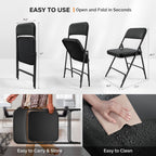 VINGLI Padded Folding Chairs with Thick Seat Cushion, Portable, Durable & Extra Comfortable Foldable Chairs for Indoor & Outdoor Events, Banquet, Party, Dinning, Work, Craft, PU, Black, 1 Pack