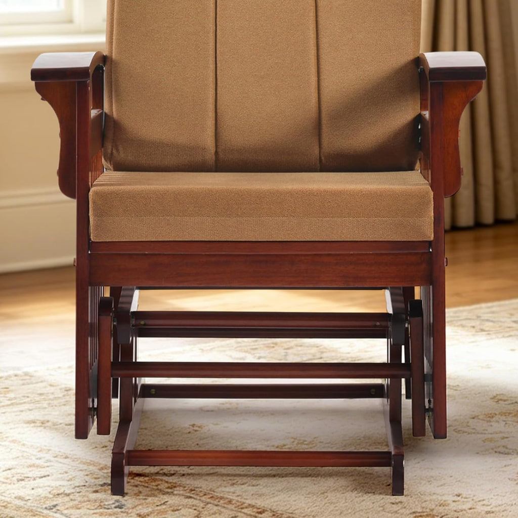 Rustic Glider Chair for Nursery with Ottoman, Resistant Rubber Wood Nursery Glider and Ottoman Sets for Relaxing, Rocking Chair for Living Room Bedroom (Brown)