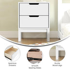 Flash Furniture Dallas Wood Nightstand Side Table, Kids Bedroom End Table with 2 Storage Drawers, Cutout Handles, Smooth Ball Bearing Slides, White