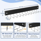 2 Pack Belt Hanger Wall Mount, Large Capacity Tie and Belt Organizer for Wall with 24 180°Rotating Non Slip Hooks, Heavy-Duty Wooden Tie Rack Space Saving Closet Organizers and Storage, Black