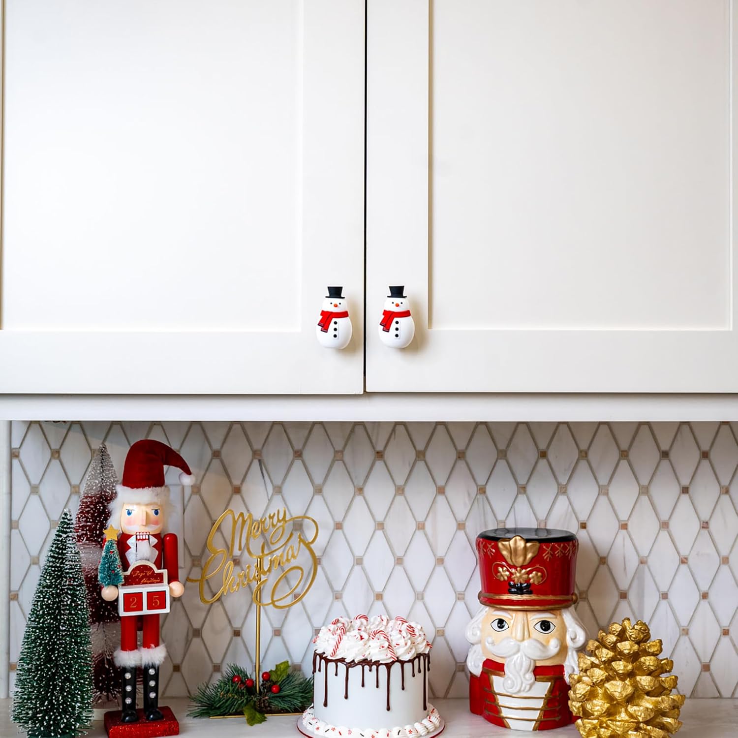 Knobēz: Decorative Knob Covers - Snowman - 8pk - Stretch Over Hardware Decorations, Holiday-Winter-Christmas, Kitchen-Bathroom-Dressers-Home