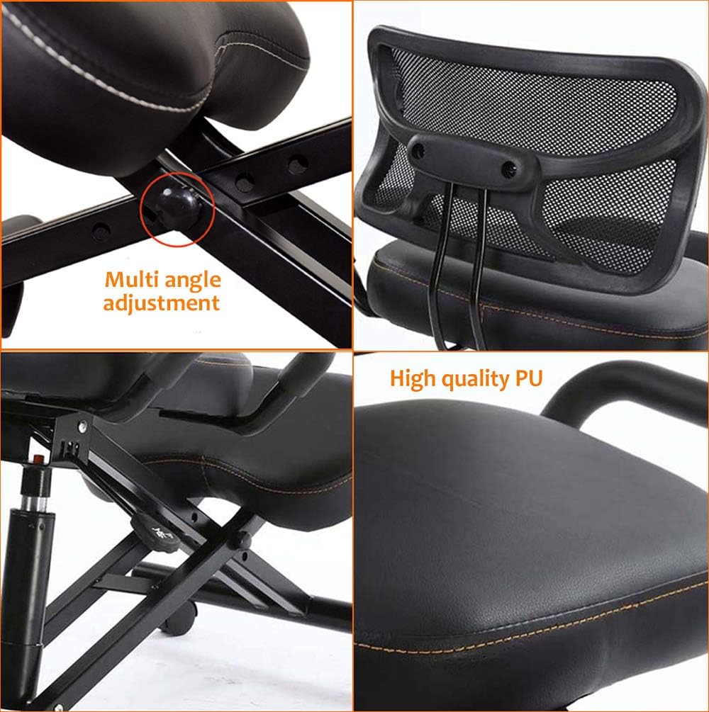 Ergonomic Kneeling Chair,Better Posture Rocking Stool,Ergonomic Office Desk Chairs,Posture Correcting for Bad Backs,Height Adjustable and Rotatable,for & Home (Black Pu)