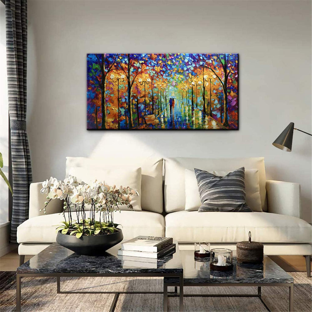 Tyed Art- Contemporary Art Landscape Oil Painting On Canvas Abstract Textured Tree Painting hand-painted acrylic frame wall art modern canvas painting 24x48inch