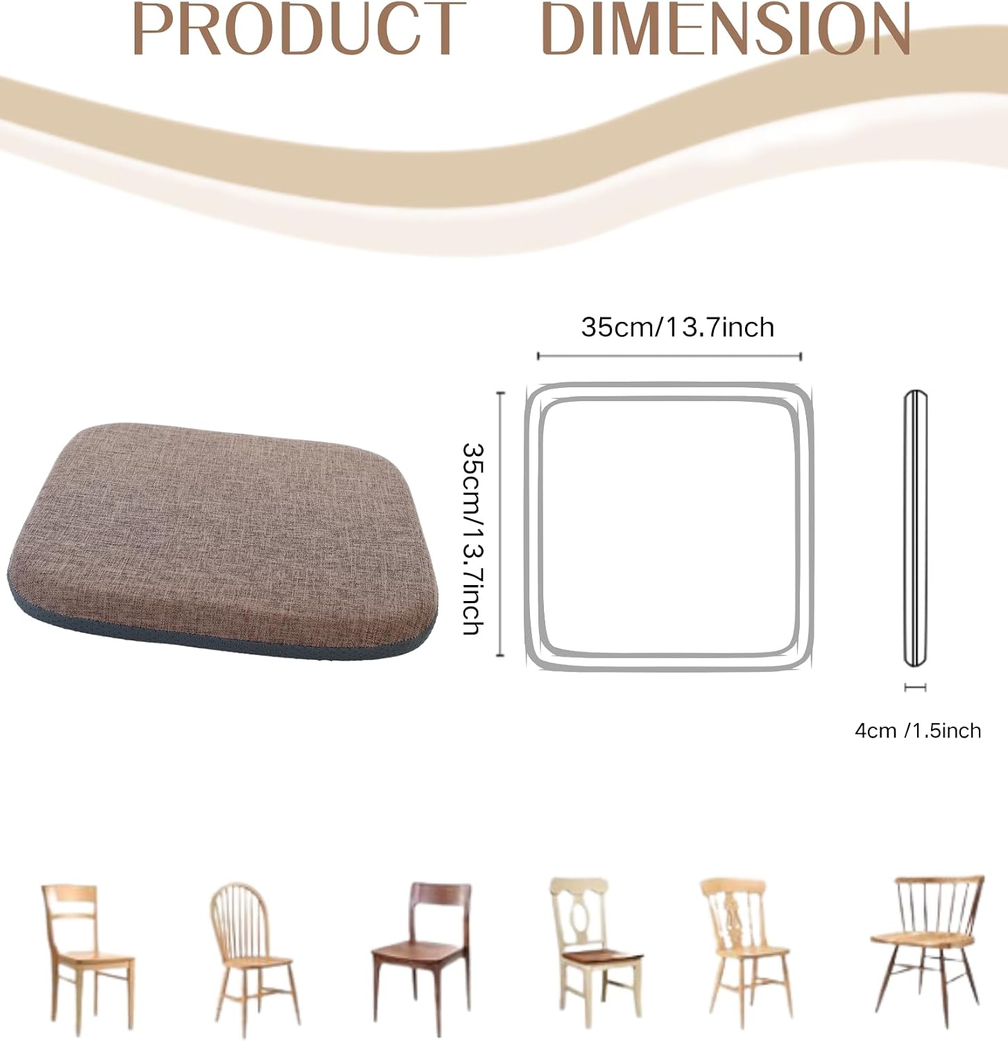 High Resilience Memory Foam Chair Cushion 13"x13"x2" Set of 2 Square Chair Pads and Washable Cover Non Slip Seat Cushions for Indoor Dining Room Kitchen and Office Chairs (Coffee,13"x13")