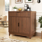 Vabches Fluted Sideboard Buffet Cabinet with Storage, 32" Coffee Bar Console Table with Drawer, Fluted Doors & Adjustable Shelf, Wood Small Buffet Cabinet for Living Room, Kitchen Dining Room, Brown