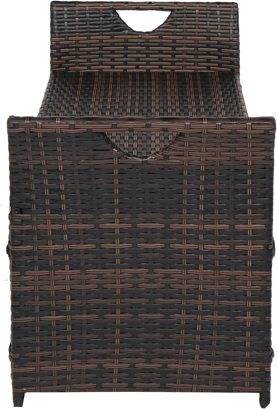 Outdoor Storage Bench, Wicker Rattan Deck Box with 2-Inch Thick Soft Cushion, Water Resistant Cushion Cover with Zipper for Patio Backyard Deck Poolside, Brown Gradient, 42 Inch