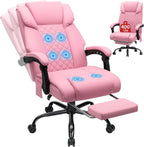HOFFREE 400lbs Massage Office Chair with Foot Rest 6 Points Vibration Ergonomic Executive Office Chair Reclining High Back Computer Desk Chairs Pink