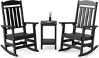 FOOWIN 3-Piece Outdoor Rocking Chairs Set, High Back Patio Rocker with Side Table, HDPE All Weather Resistant Oversized Rocking Chairs for Indoors, Porch, Patio, Backyard, Black (Black, 3-Set)