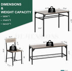 Shintenchi Kitchen Table Chairs Set of 4, Dining Table Set for 4 with Bench and Chairs, 4 Pieces Kitchen Table Set with Storage Rack & Metal Frame for Small Space, Gray