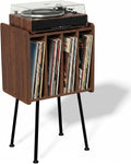 Faesun Record Player Stand, Record Table with 4 Cabinets Up to 100 Albums, Mid Century Modern Record Stand, Vinyl Record Storage for Living Room, Bedroom, Walnut