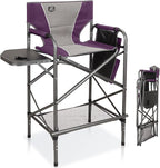 LANMONTAIN Folding Tall Director Chairs,30.7'' Seat High Makeup Solan Chairs,Portable Camping Chair w/Side Table Functional Pocket and Footrest,Comfy Bar Stool Heavy Duty Supports 350 Lbs,Purple