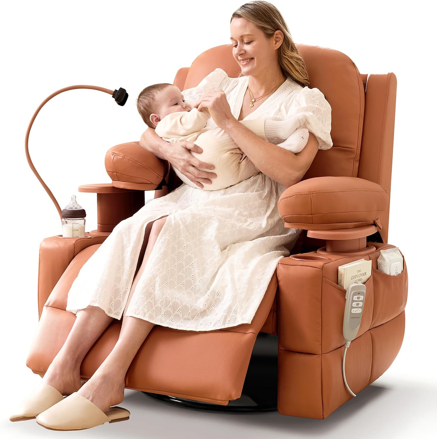 MAMAZING Lullapod Power Nursery Rocking Chair with HugAssist Armrest | Triple Motor Power Nursing Recliner with 270° Swivel Glider & Quiet Rocking, Dual Charging Ports & Built-In Storage