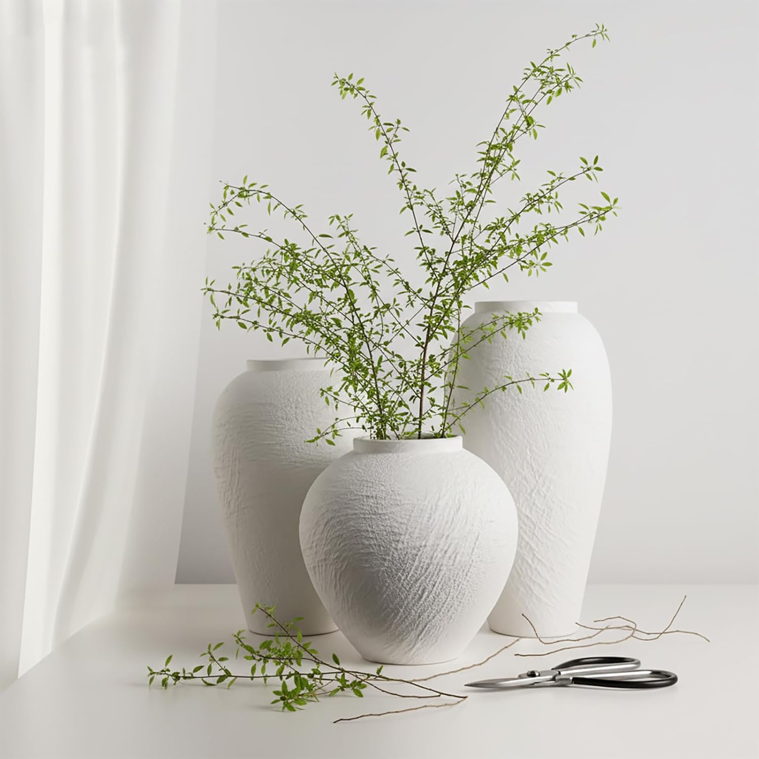 White Ceramic Vase, Large 12.6 Inch Tall Ceramic Flower Vase Home Decor, Minimalist Texture Stone White Flower Vase, Decorative Vase for Living Room Shelf Farmhouse Dining Table Centerpiece Decor
