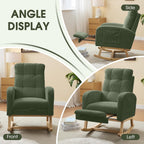 NIOIIKIT Nursery Rocking Chair, Corduroy Upholstered Rocking Chair with Adjustable Footrest, Tufted Rocker Chair with Side Pocket, Glider Rocker for Living Room, Bedroom (Green Retro)