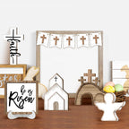 Jetec 12 Pcs Easter Decorations for Home Easter Tiered Tray Decor Set Christian He Is Risen Tray Decor Cross Wooden Sign Rustic Farmhouse Spring Table Religious Tabletop Farmhouse for Home Kitchen