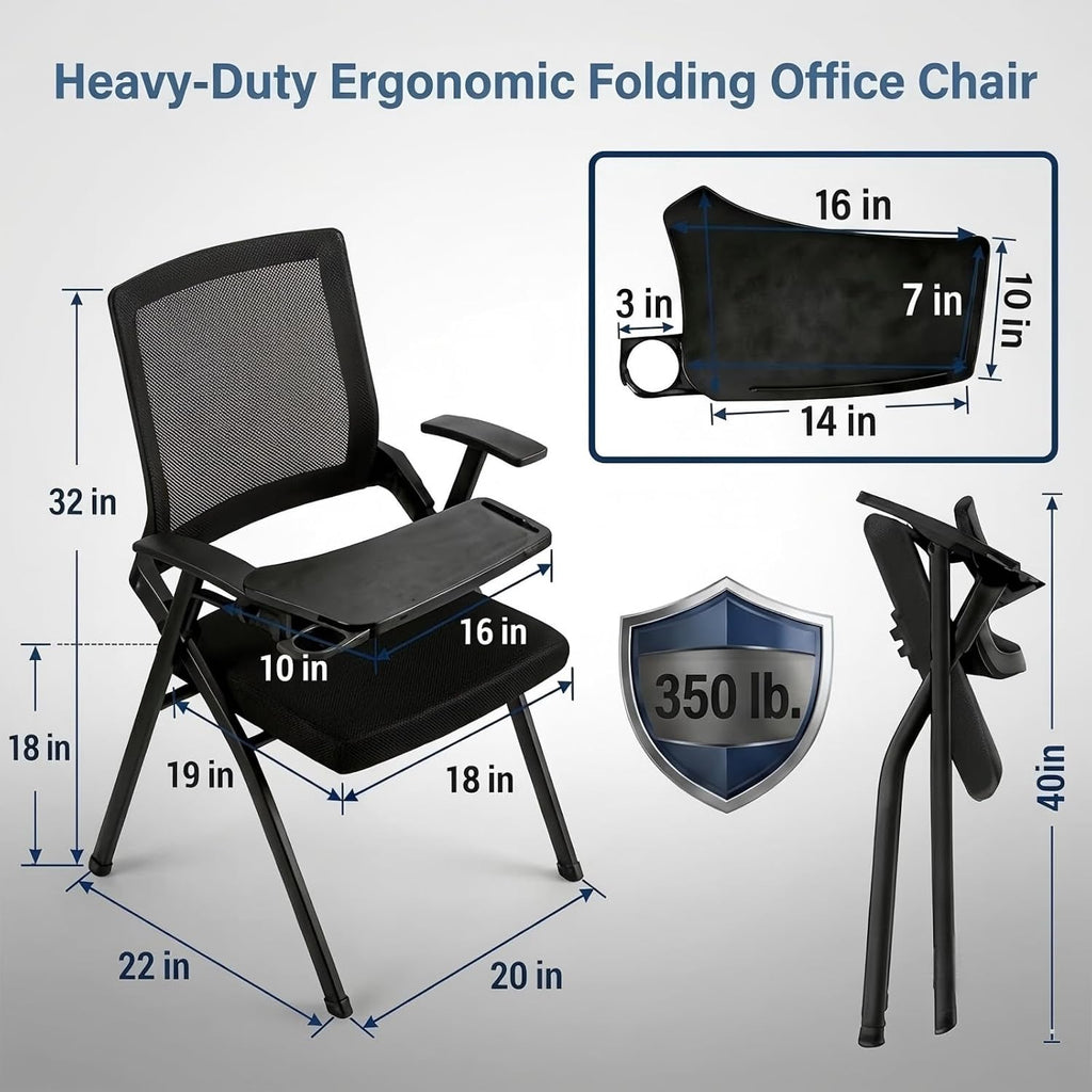 24 Pack Folding Training Chair with Tablet Arm & Cup Holder, Commercial Grade Conference & Meeting Room Chairs with Writing Board, Space Saving Foldable Classroom Chairs for Seminar, School, Church