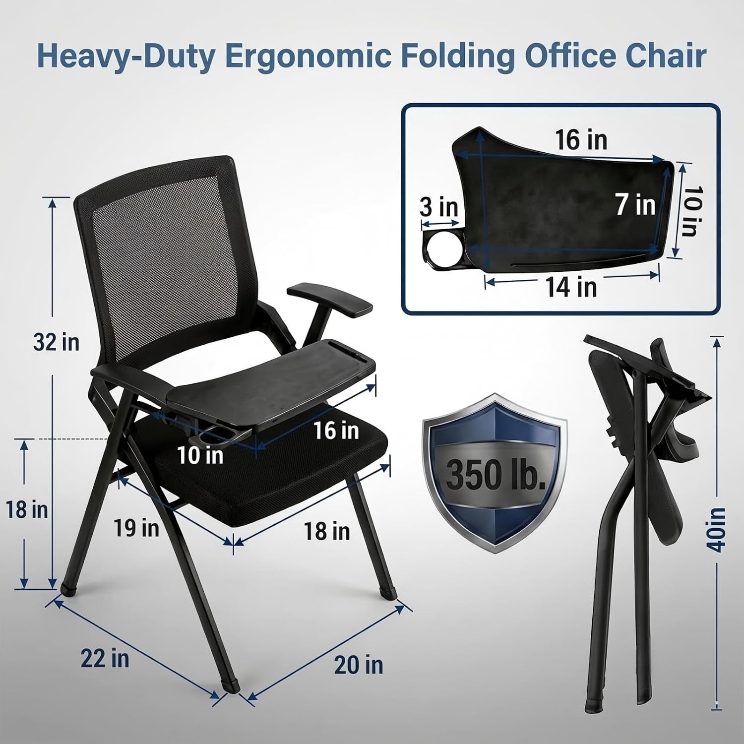 24 Pack Folding Training Chair with Tablet Arm & Cup Holder, Commercial Grade Conference & Meeting Room Chairs with Writing Board, Space Saving Foldable Classroom Chairs for Seminar, School, Church