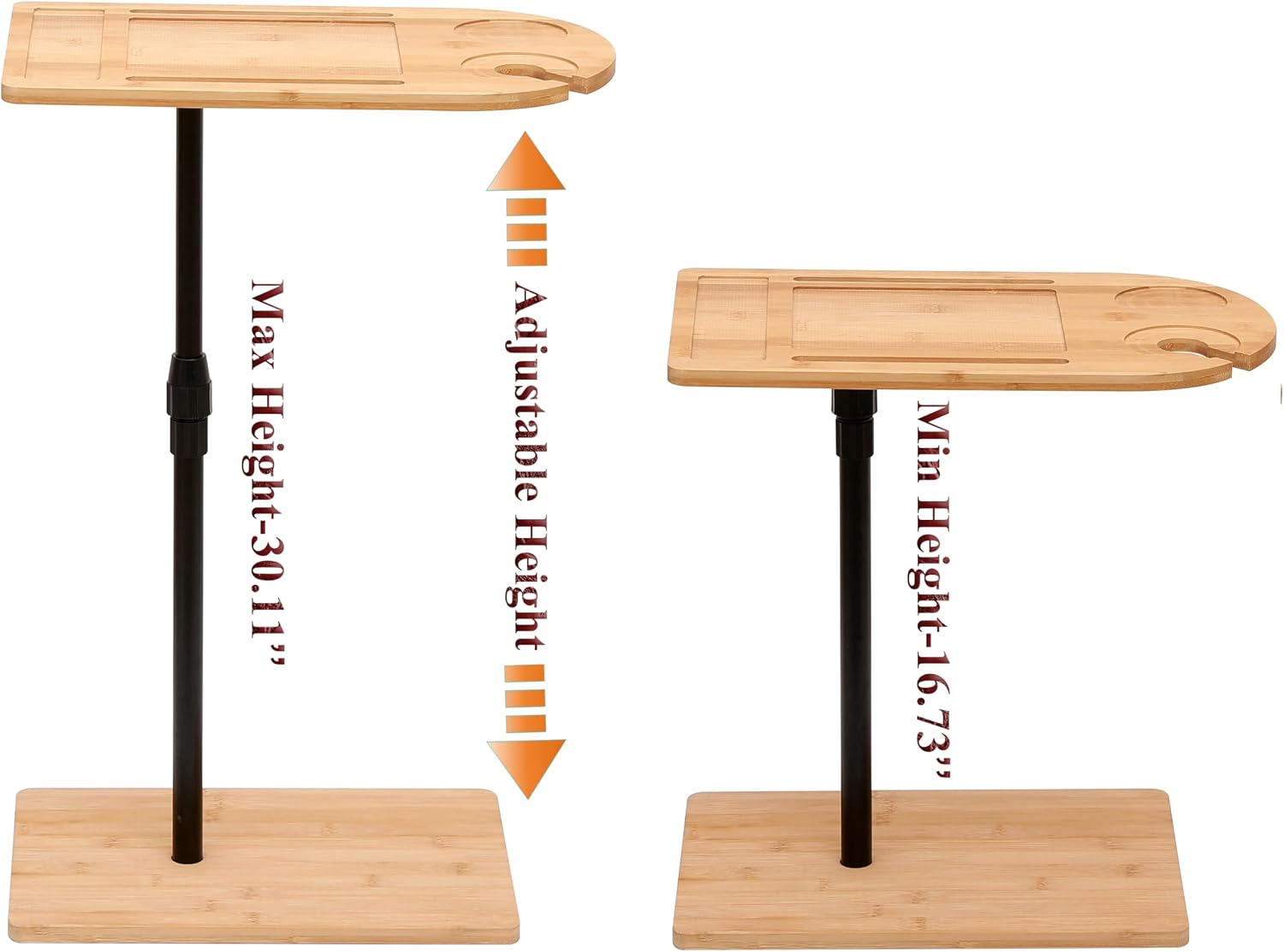 Knocbel Adjustable C-Shaped Bamboo End Table with Metal Base, Sofa Couch Side Snack Cocktail Coffee Table for Living Room, Easy Assembly (Natural Curved)