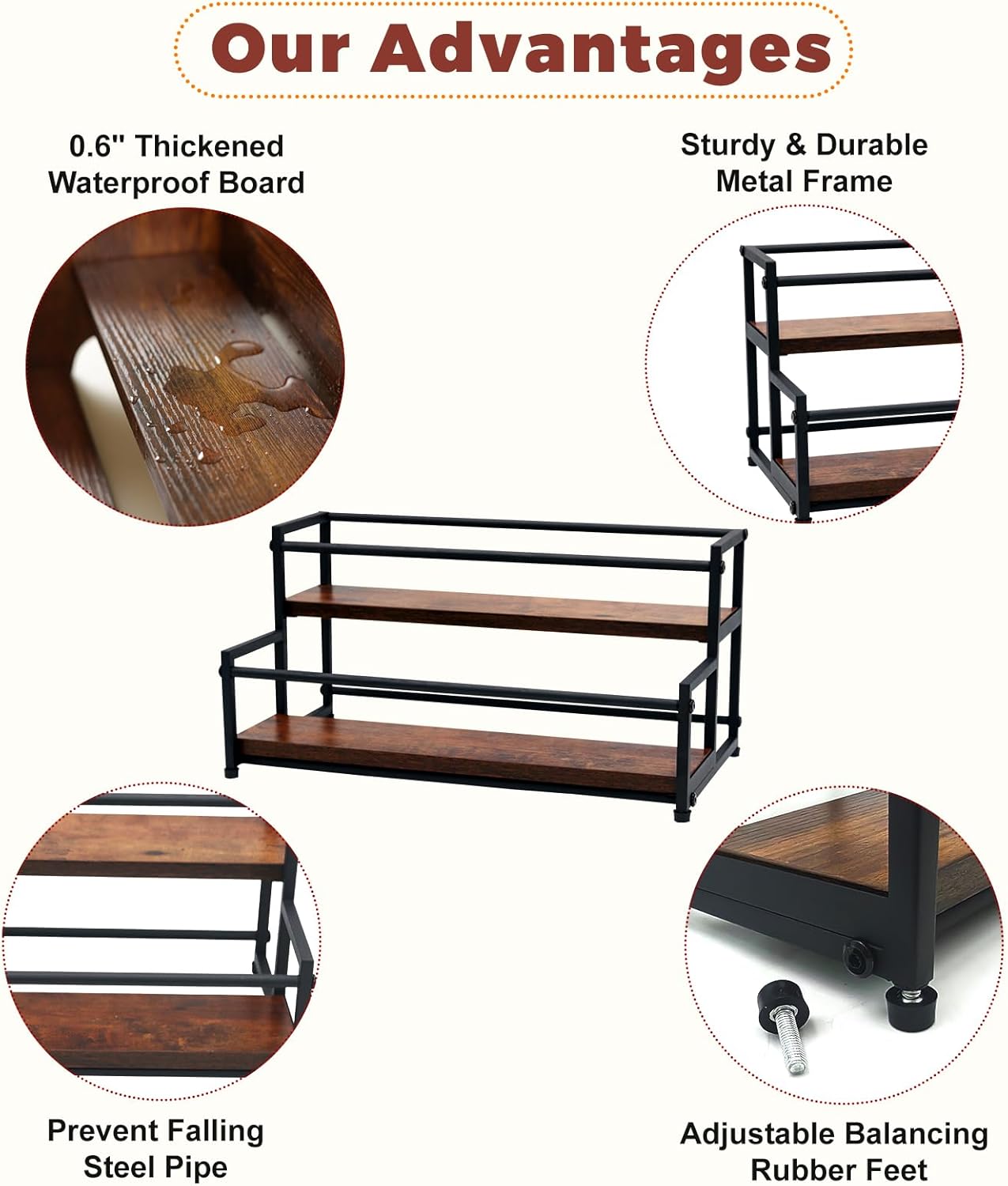 Coffee Syrup Rack Organizer, 2-Tier | Metal Bottle Holder, 10 Bottles Capacity, Rustic Countertop Display Shelf, For Coffee Bar, Kitchen Cabinet, Pantry