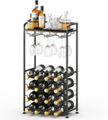 Freestanding Floor Wine Rack,16 Bottles Wine Shelf for Kitchen,Dining Room,Home,Office, Bar,Perfect Combination of Wood and Metal, Easy to Install