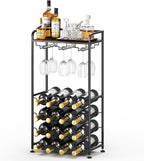 Freestanding Floor Wine Rack,16 Bottles Wine Shelf for Kitchen,Dining Room,Home,Office, Bar,Perfect Combination of Wood and Metal, Easy to Install